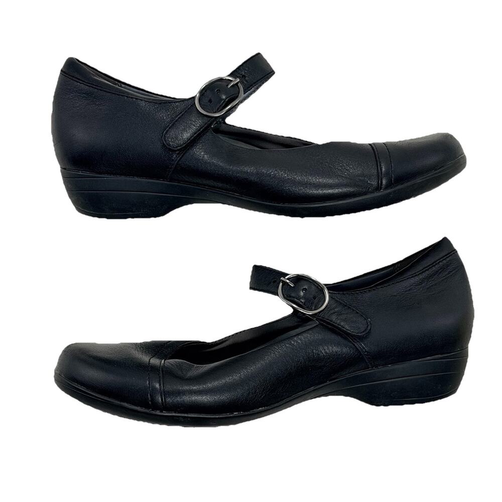 Dansko Fawna EU 37 US 7 Black Mary Jane Leather Hook Loop Straps Comfort EUC - Picture 3 of 7